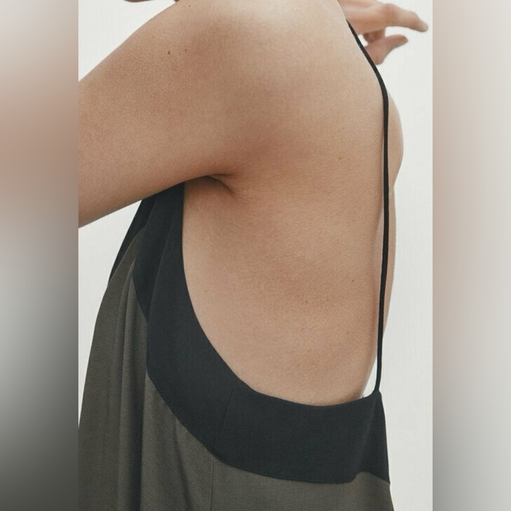 Stylish Massimo Dutti Black and Khaki Slip Dress, size M - Picture 5 of 9